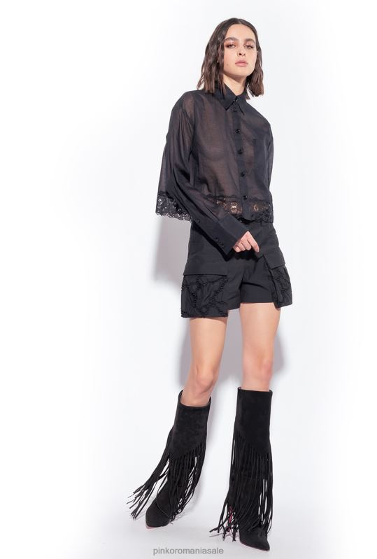 cămăși | cămașă scurtă de muselină Pinko limuzina neagră B0D08292