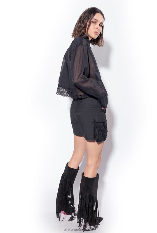 cămăși | cămașă scurtă de muselină Pinko limuzina neagră B0D08292