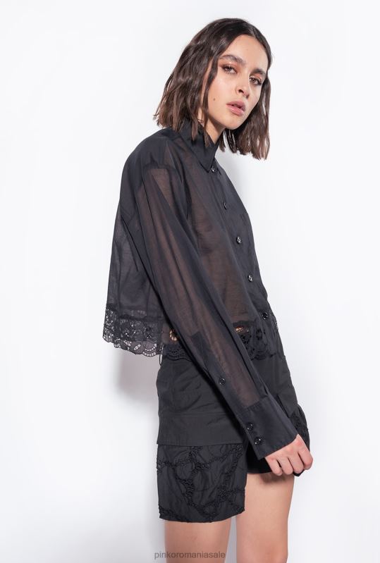 cămăși | cămașă scurtă de muselină Pinko limuzina neagră B0D08292