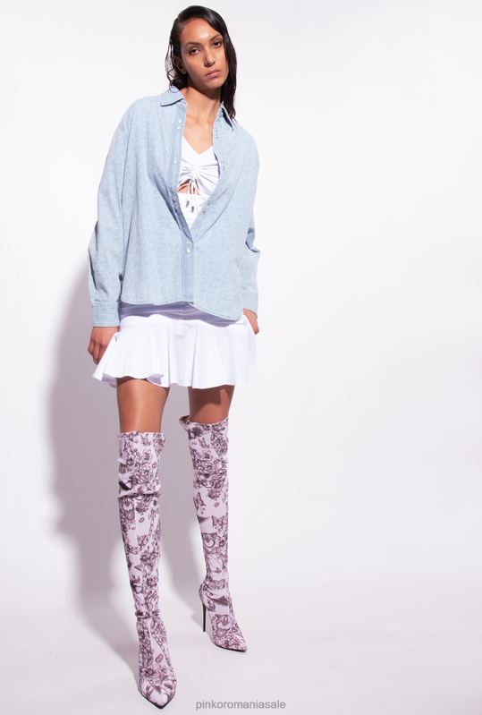 cămăși | cămașă supradimensionată din denim tăiată cu laser Pinko alb/albastru deschis B0D08277