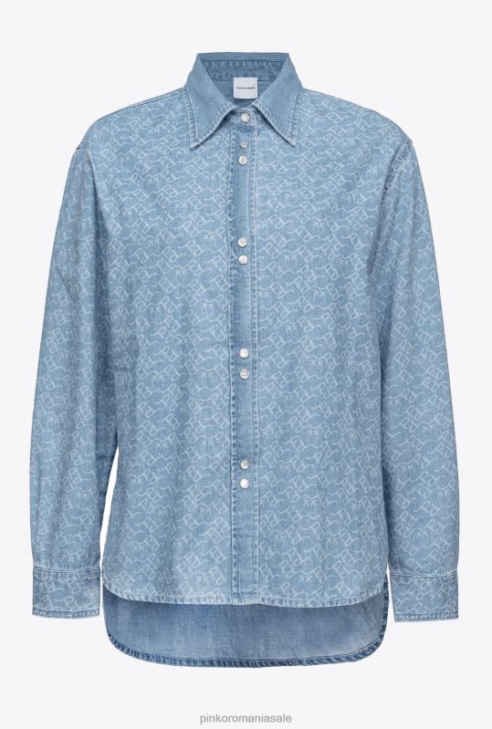 cămăși | cămașă supradimensionată din denim tăiată cu laser Pinko alb/albastru deschis B0D08277