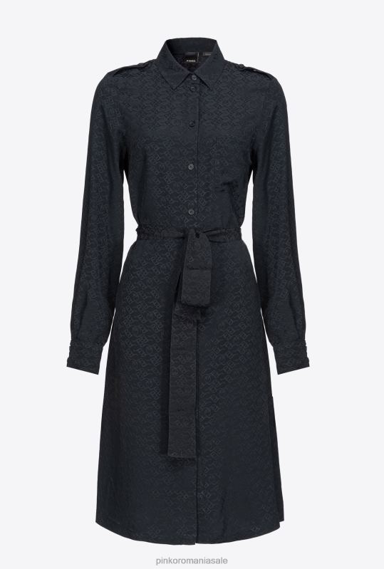 cămăși | rochie camasa jacquard cu imprimeu logo Pinko limuzina neagră B0D08165