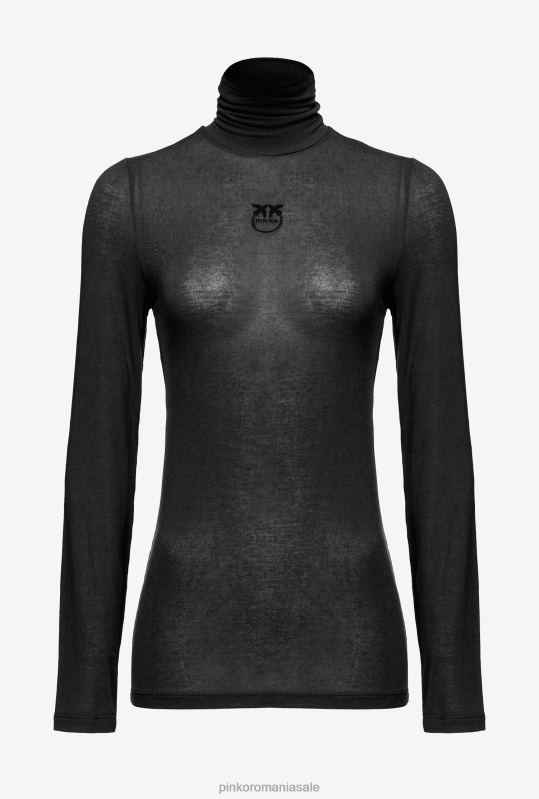 pulovere | pulover cu gât țesut din amestec de cașmir Pinko limuzina neagră B0D08476