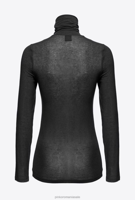 pulovere | pulover cu gât țesut din amestec de cașmir Pinko limuzina neagră B0D08476