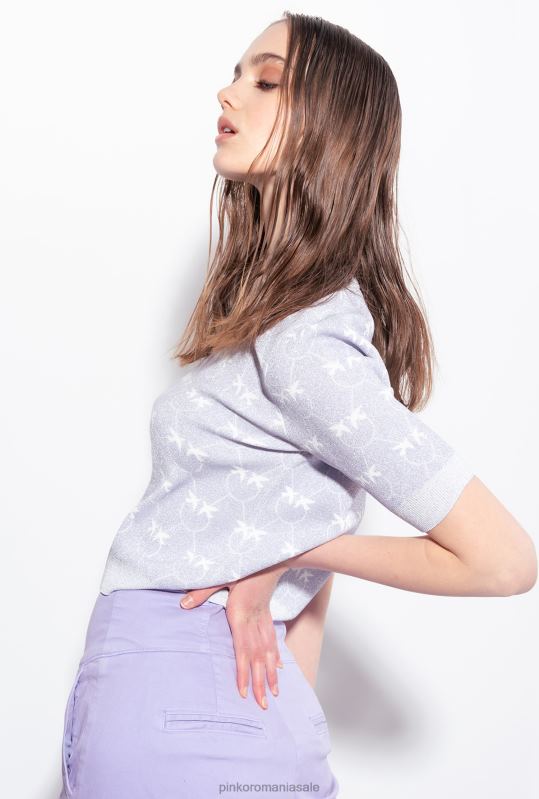 pulovere | pulover decupat cu monogram din lurex Pinko liliac/alb B0D08451