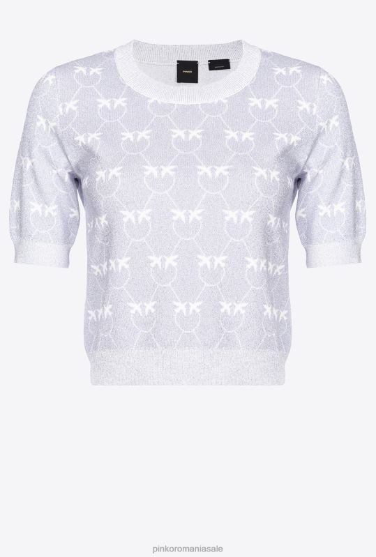 pulovere | pulover decupat cu monogram din lurex Pinko liliac/alb B0D08451