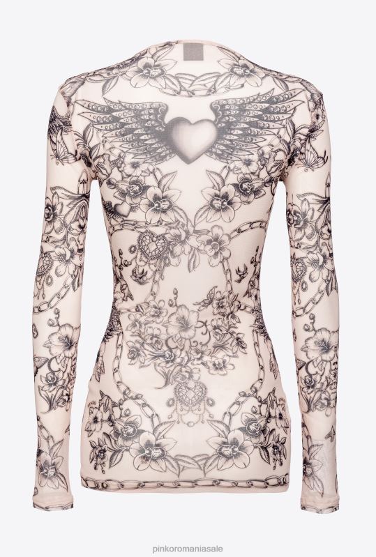 pulovere | top cu maneca lunga cu imprimeu tatuat Pinko nud/negru B0D08361