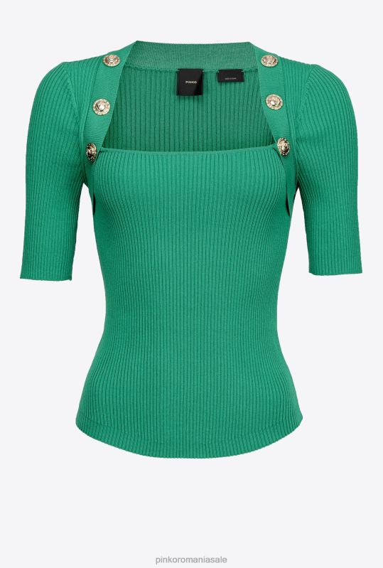 pulovere | top din tricot în coastă cu nasturi aurii Pinko Amazon B0D08491