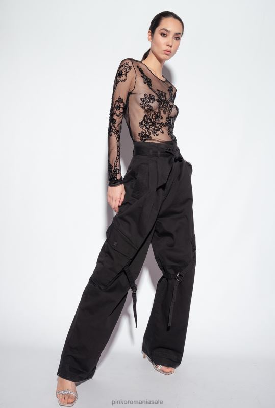 pulovere | top din tul cu broderie tatuată Pinko limuzina neagră B0D08461