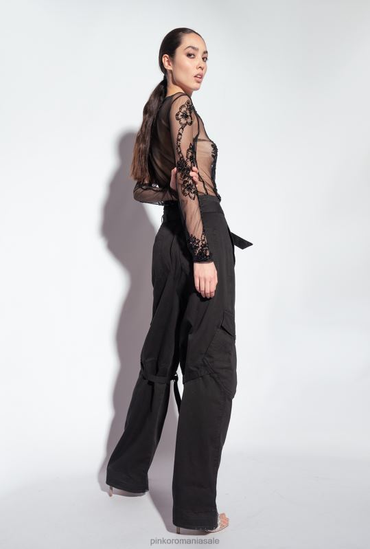 pulovere | top din tul cu broderie tatuată Pinko limuzina neagră B0D08461