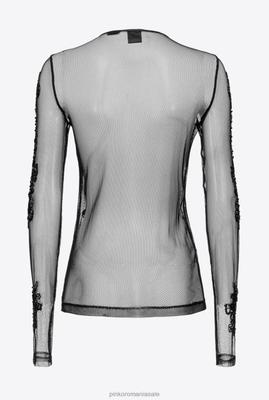 pulovere | top din tul cu broderie tatuată Pinko limuzina neagră B0D08461