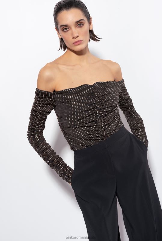 pulovere | top fără umeri, cu micro știfturi Pinko negru/auriu B0D08388