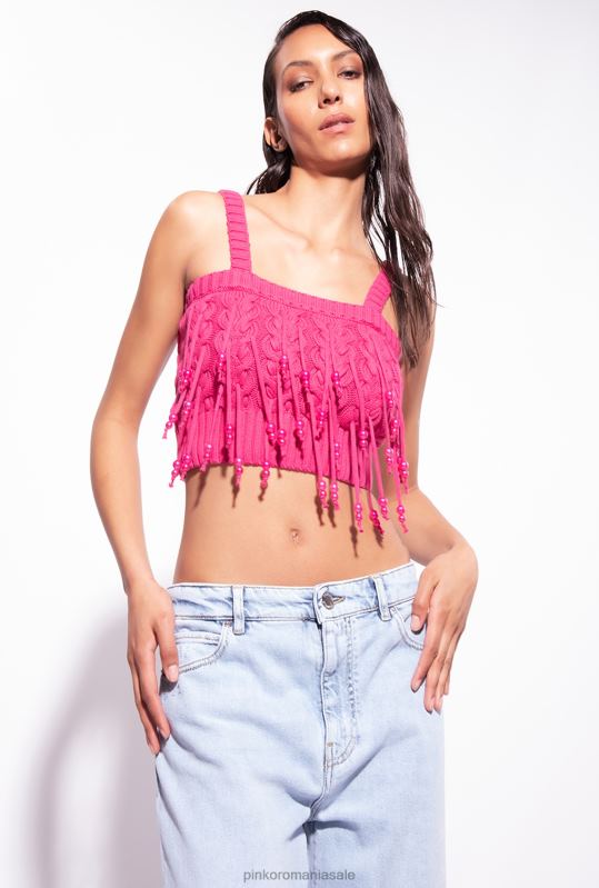 pulovere | top tricotat cu detalii de margele Pinko roșu zmeură B0D08417