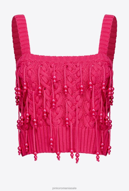 pulovere | top tricotat cu detalii de margele Pinko roșu zmeură B0D08417