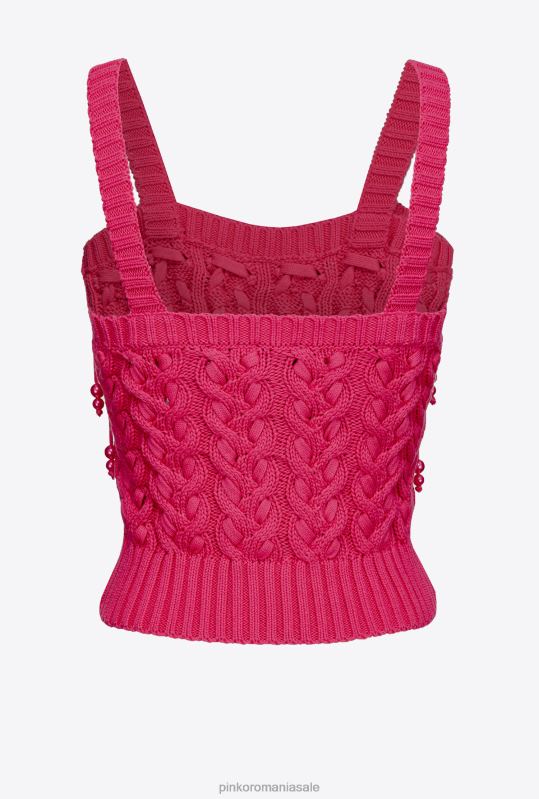 pulovere | top tricotat cu detalii de margele Pinko roșu zmeură B0D08417