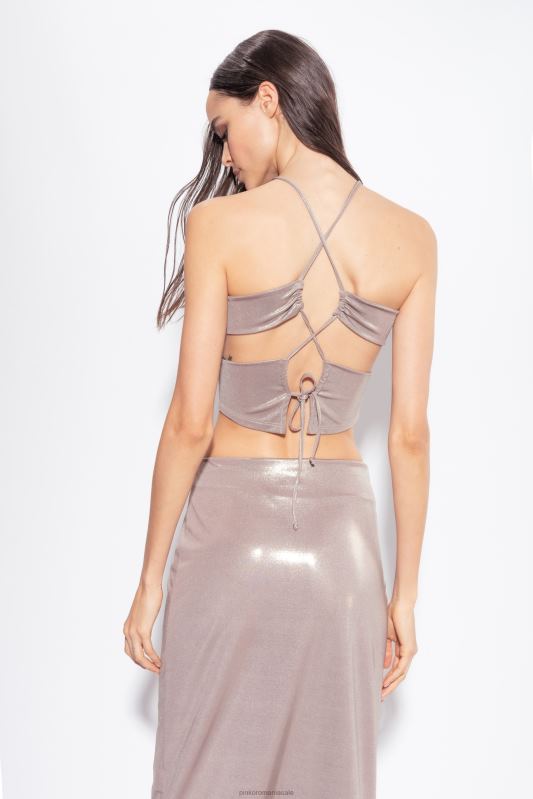 sus | Crop top din jerseu laminat cu efect umed Pinko bej ciupercă B0D08320