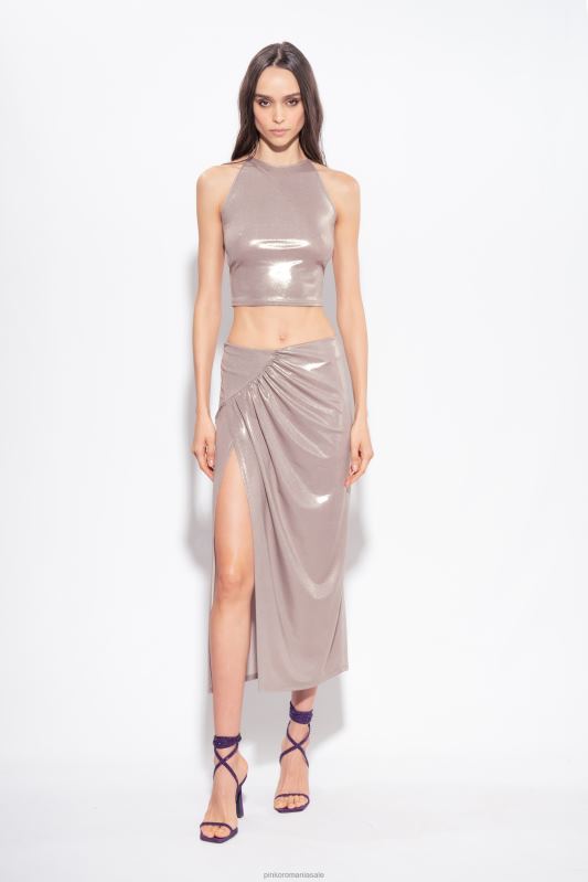 sus | Crop top din jerseu laminat cu efect umed Pinko bej ciupercă B0D08320