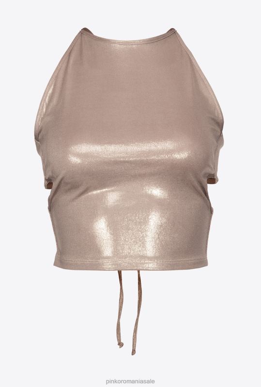 sus | Crop top din jerseu laminat cu efect umed Pinko bej ciupercă B0D08320