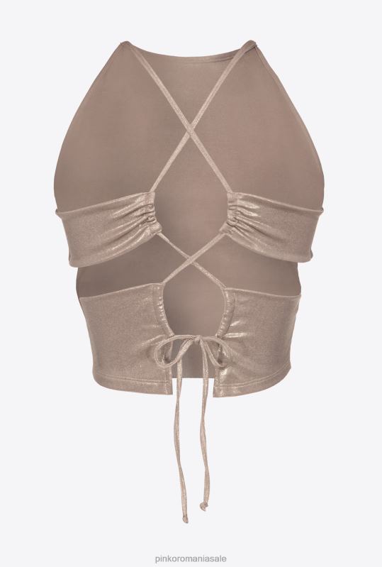 sus | Crop top din jerseu laminat cu efect umed Pinko bej ciupercă B0D08320