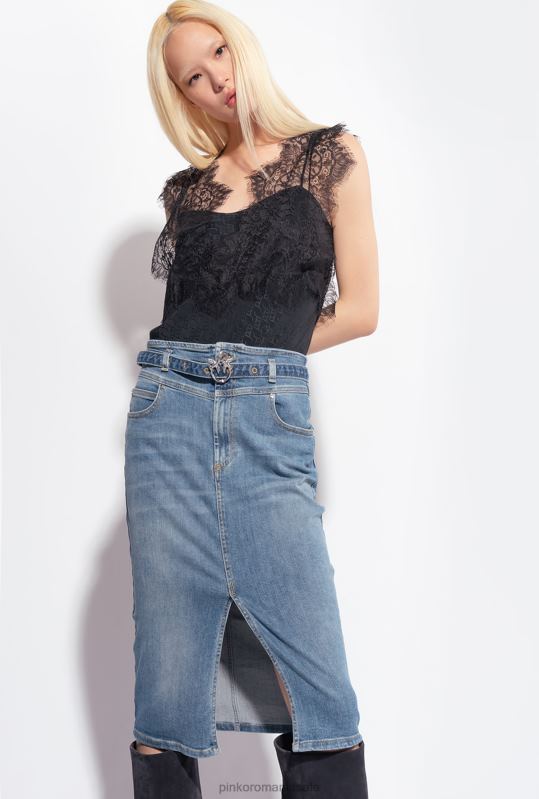 sus | Top cu logo jacquard cu dantela Pinko limuzina neagră B0D08328