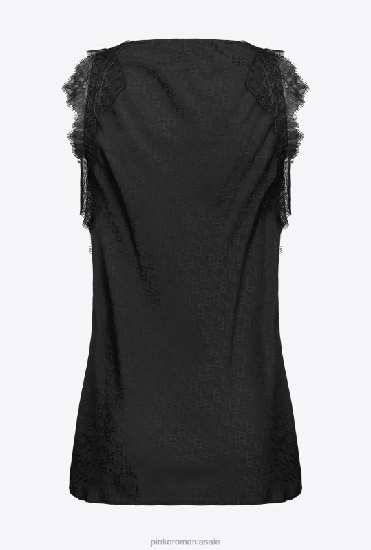 sus | Top cu logo jacquard cu dantela Pinko limuzina neagră B0D08328