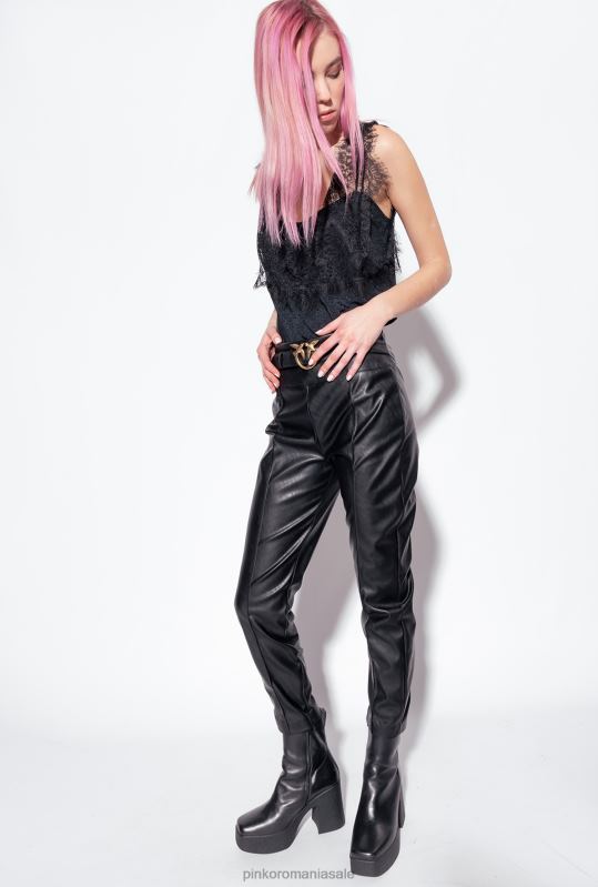 sus | Top cu logo jacquard cu dantela Pinko limuzina neagră B0D08472