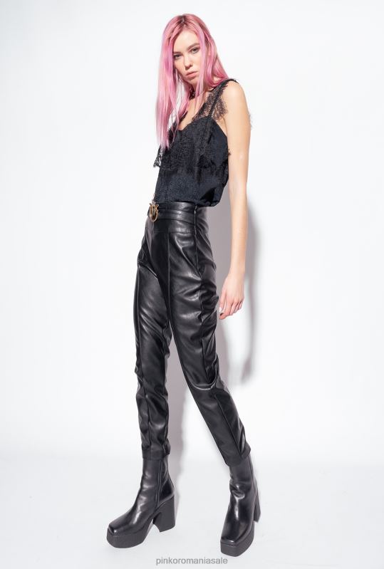 sus | Top cu logo jacquard cu dantela Pinko limuzina neagră B0D08472