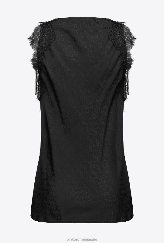 sus | Top cu logo jacquard cu dantela Pinko limuzina neagră B0D08472