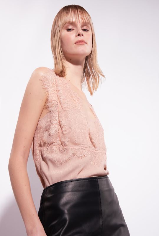 sus | Top cu logo jacquard cu dantela Pinko nud - trandafir B0D08327