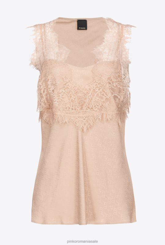 sus | Top cu logo jacquard cu dantela Pinko nud - trandafir B0D08327