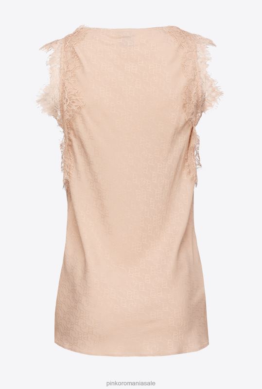 sus | Top cu logo jacquard cu dantela Pinko nud - trandafir B0D08327