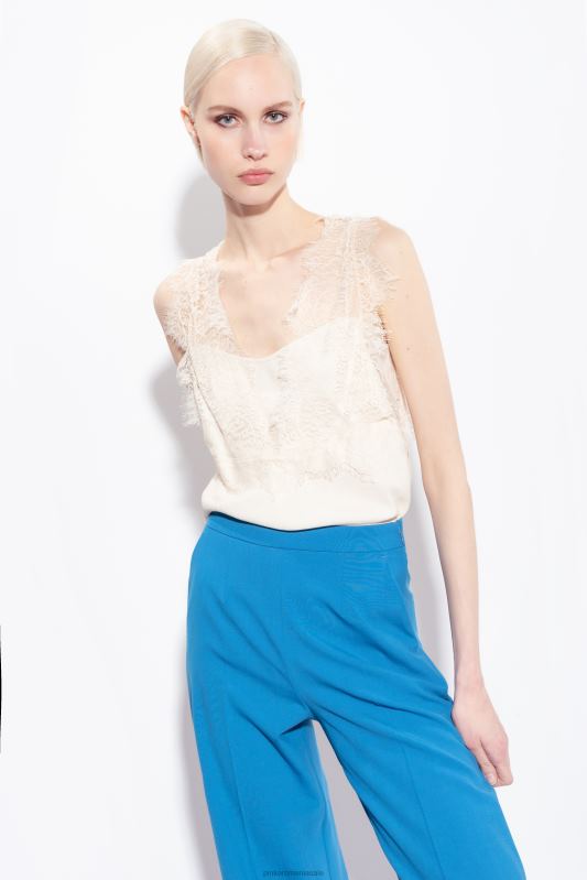 sus | Top cu logo jacquard cu dantela Pinko roz alb fum B0D08326