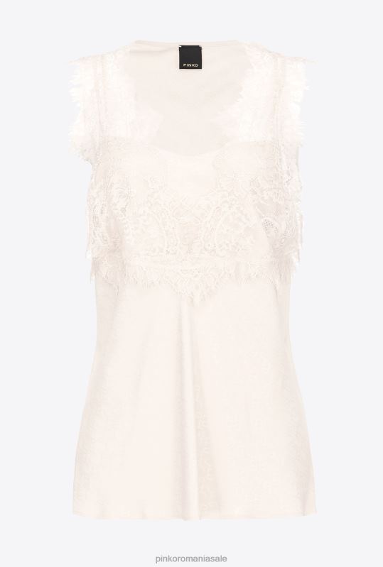 sus | Top cu logo jacquard cu dantela Pinko roz alb fum B0D08326