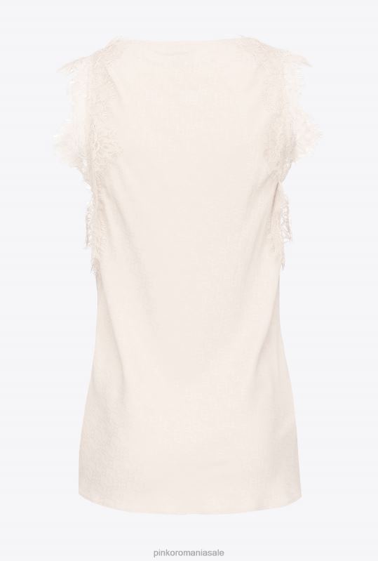 sus | Top cu logo jacquard cu dantela Pinko roz alb fum B0D08326