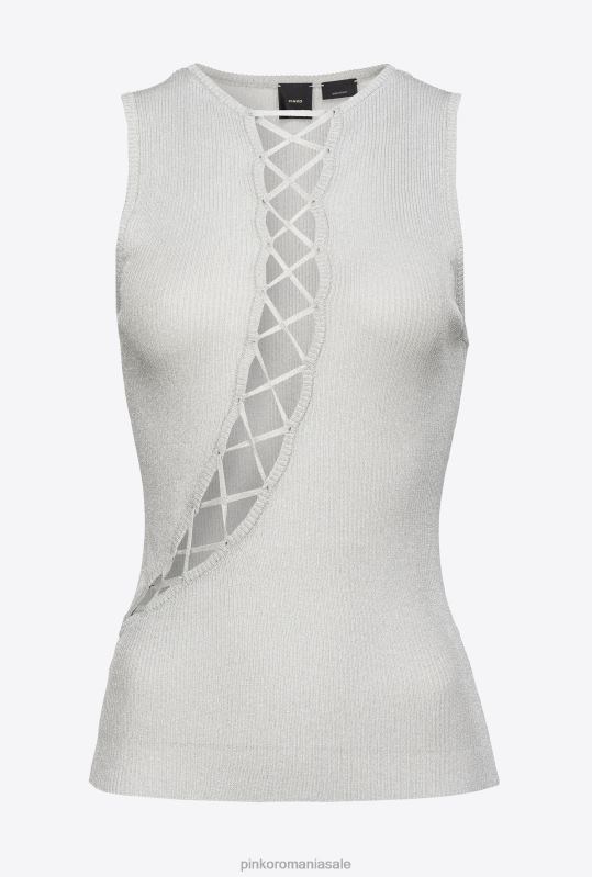 sus | Top din tricot din nervură lurex cu detalii încrucișate Pinko argint metalic B0D08456