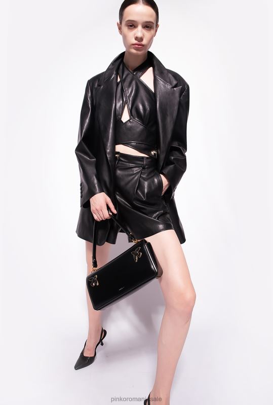 sus | crop top cu aspect de piele Pinko limuzina neagră B0D08435