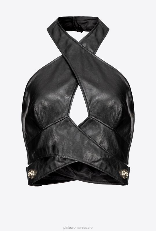 sus | crop top cu aspect de piele Pinko limuzina neagră B0D08435