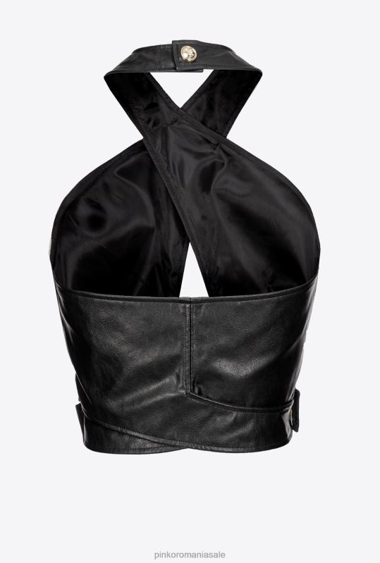 sus | crop top cu aspect de piele Pinko limuzina neagră B0D08435