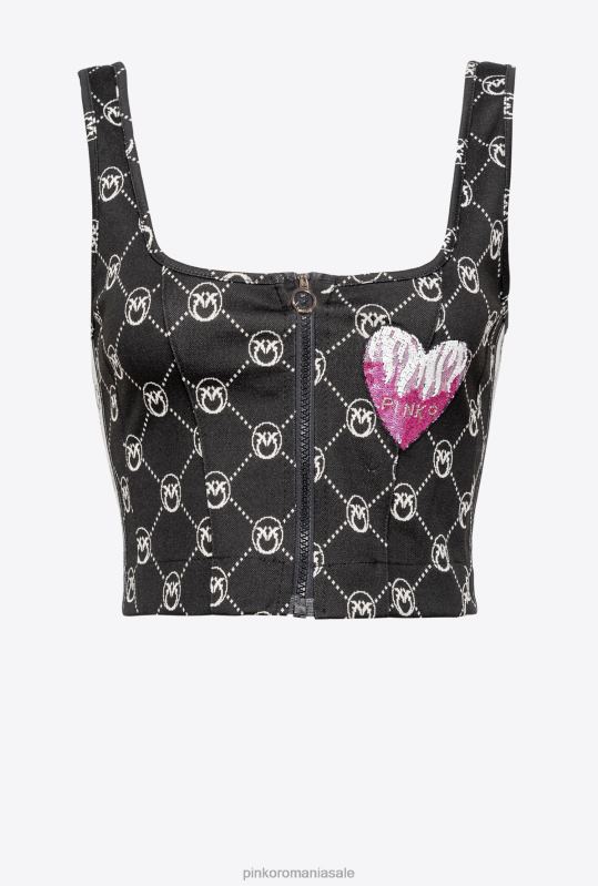 sus | crop top cu monogram din jacquard Pinko negru/ecru B0D08421