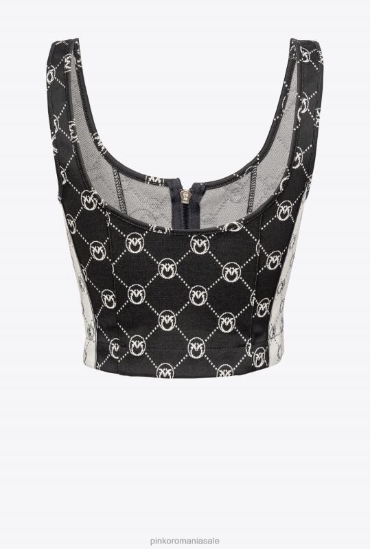 sus | crop top cu monogram din jacquard Pinko negru/ecru B0D08421