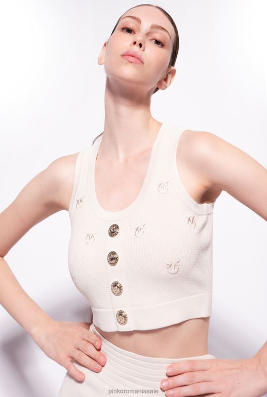 sus | crop top cu monogramă jacquard Pinko bej mesteacăn B0D08365