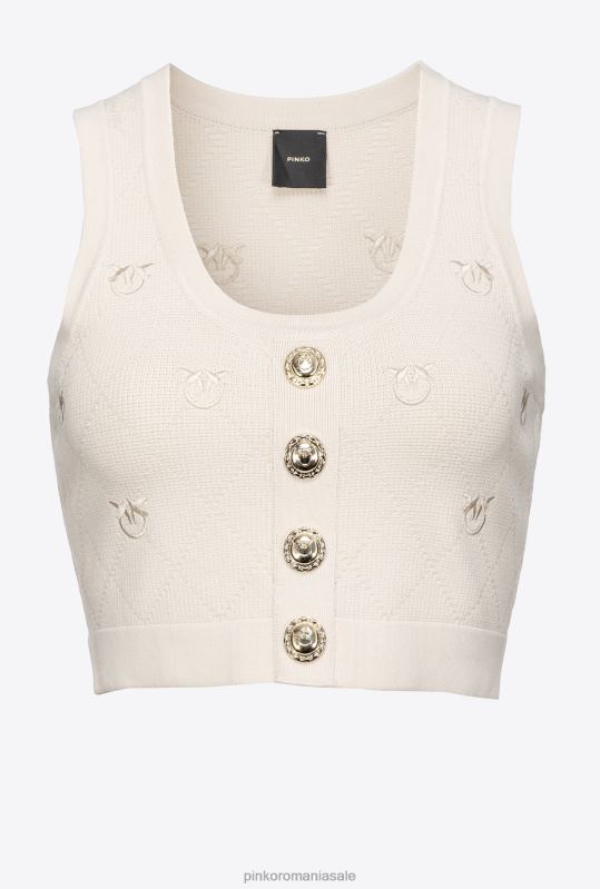 sus | crop top cu monogramă jacquard Pinko bej mesteacăn B0D08365