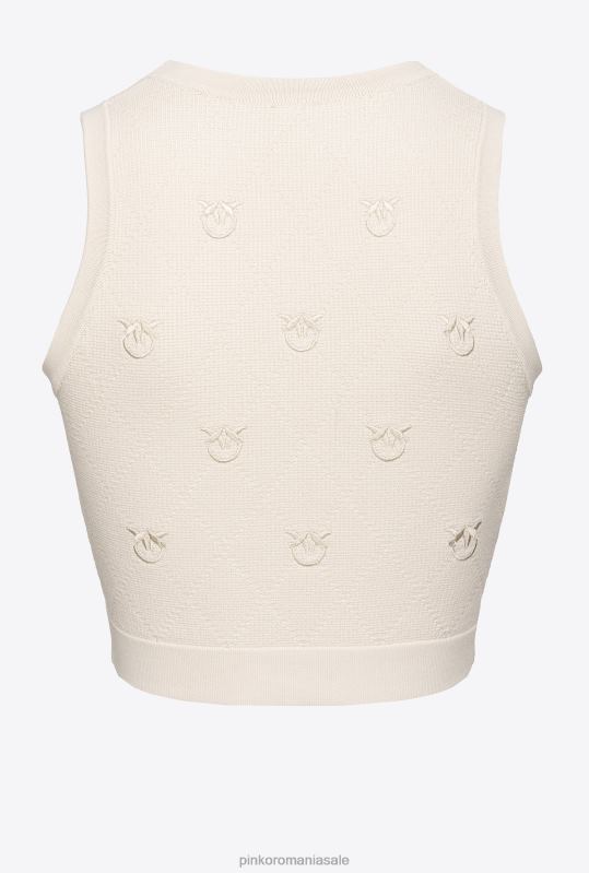 sus | crop top cu monogramă jacquard Pinko bej mesteacăn B0D08365