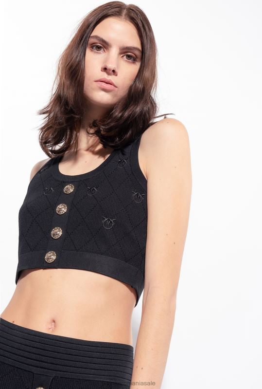 sus | crop top cu monogramă jacquard Pinko limuzina neagră B0D08364