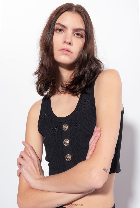 sus | crop top cu monogramă jacquard Pinko limuzina neagră B0D08364