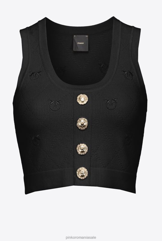 sus | crop top cu monogramă jacquard Pinko limuzina neagră B0D08364
