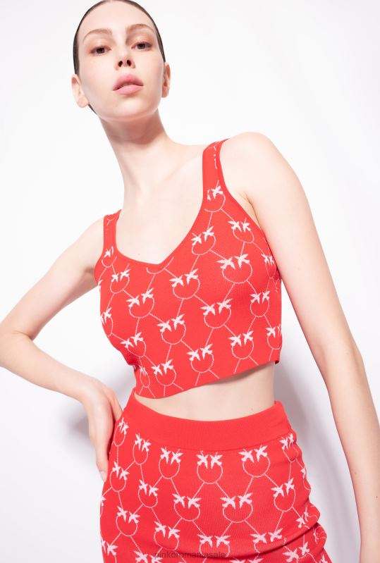 sus | crop top cu monogramă jacquard Pinko roșu/roz B0D08423