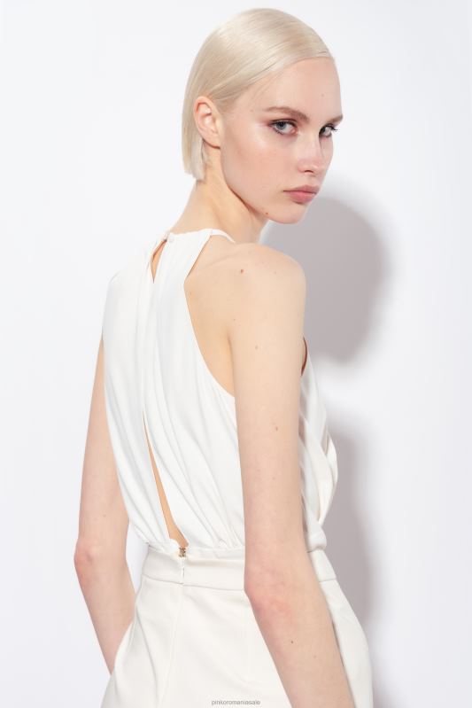 sus | crop top curgător din crepon Pinko alb de mătase B0D08355