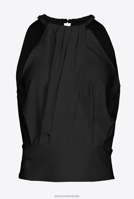 sus | crop top curgător din crepon Pinko limuzina neagră B0D08357