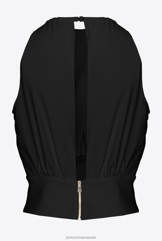 sus | crop top curgător din crepon Pinko limuzina neagră B0D08357